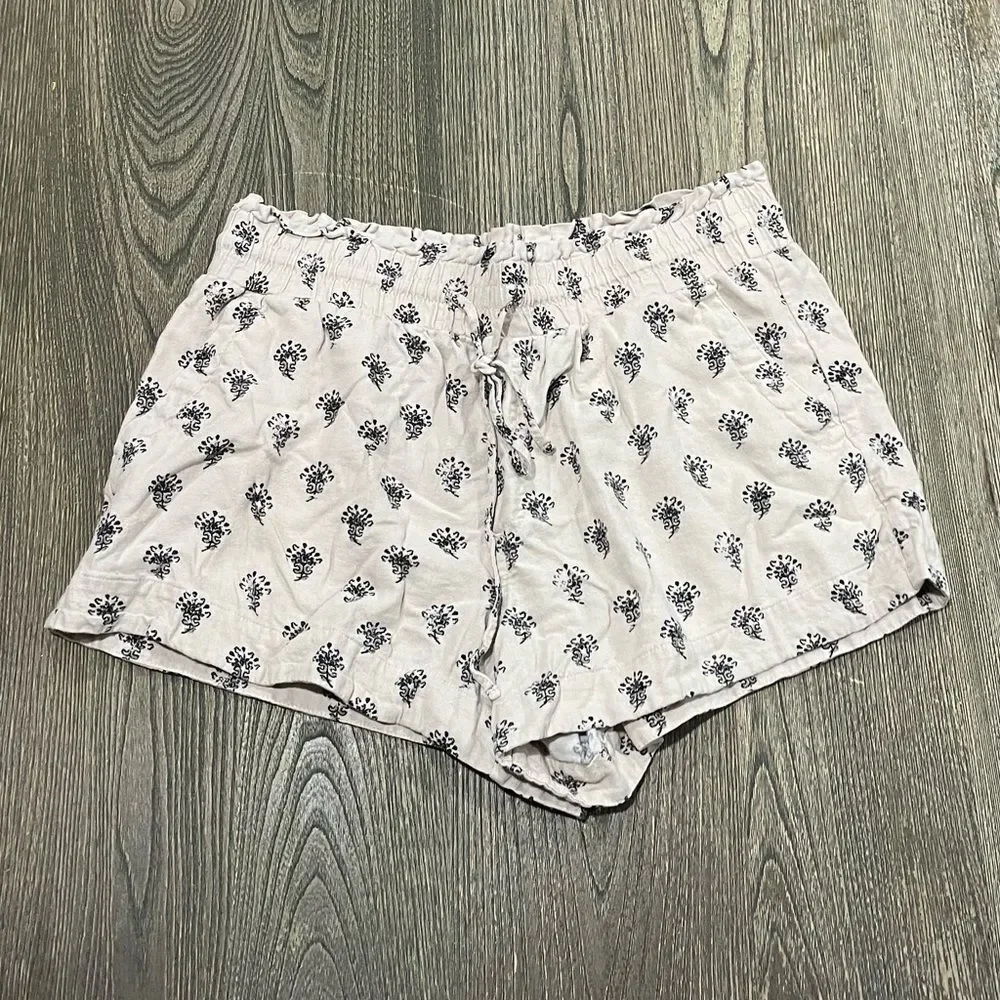 a new day Paperbag Shorts High-Rise Pull-On Floral Linen Blend Blue White Size L